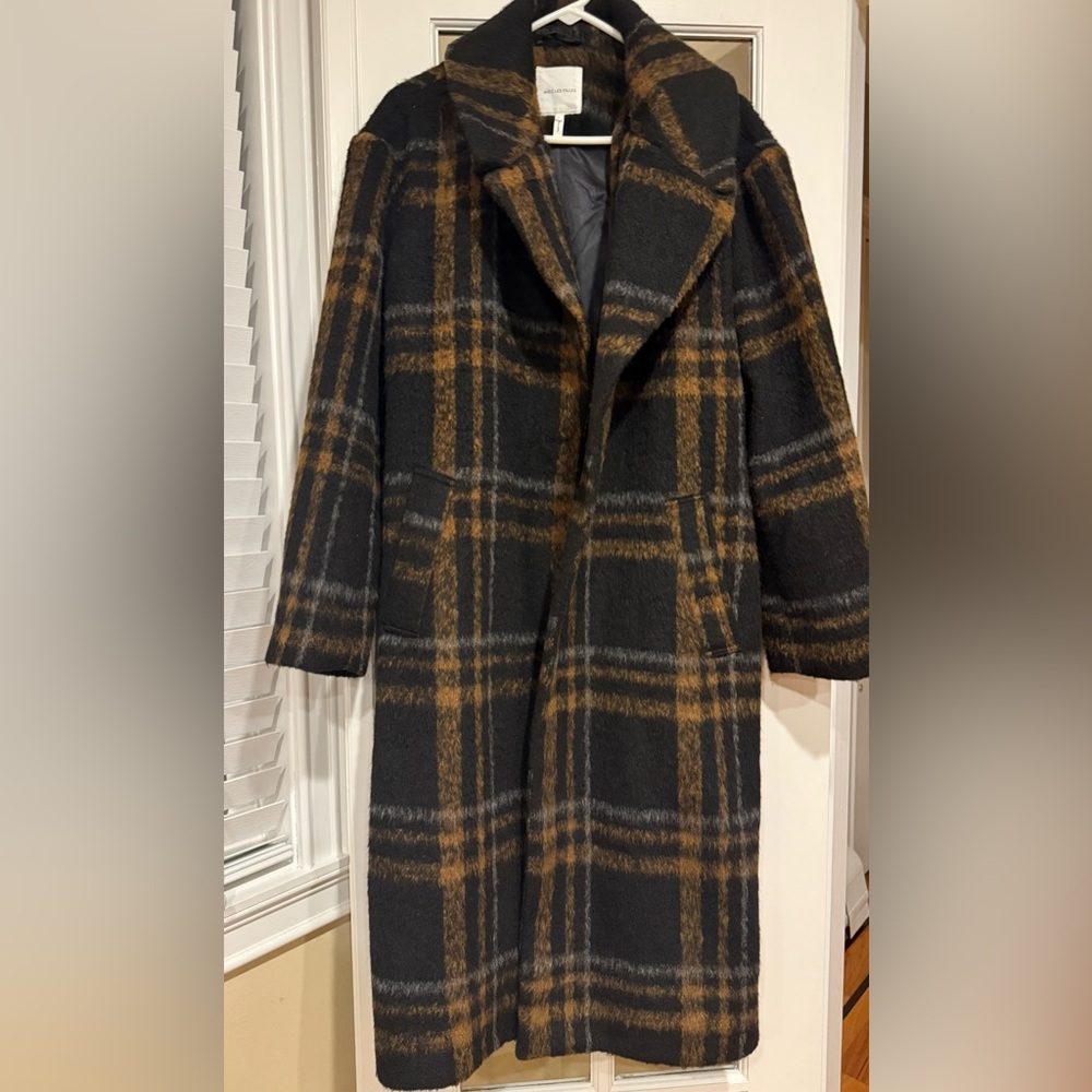 Avec Les Filles Black and Brown Plaid Coat